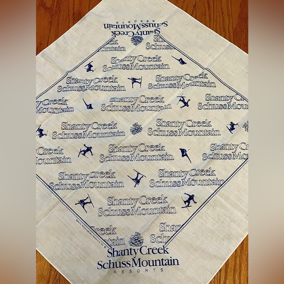 Vintage 1980s SCHUSS MOUNTAIN SHANTY CREEK Michigan Ski Resort Bandanna - Picture 2 of 11